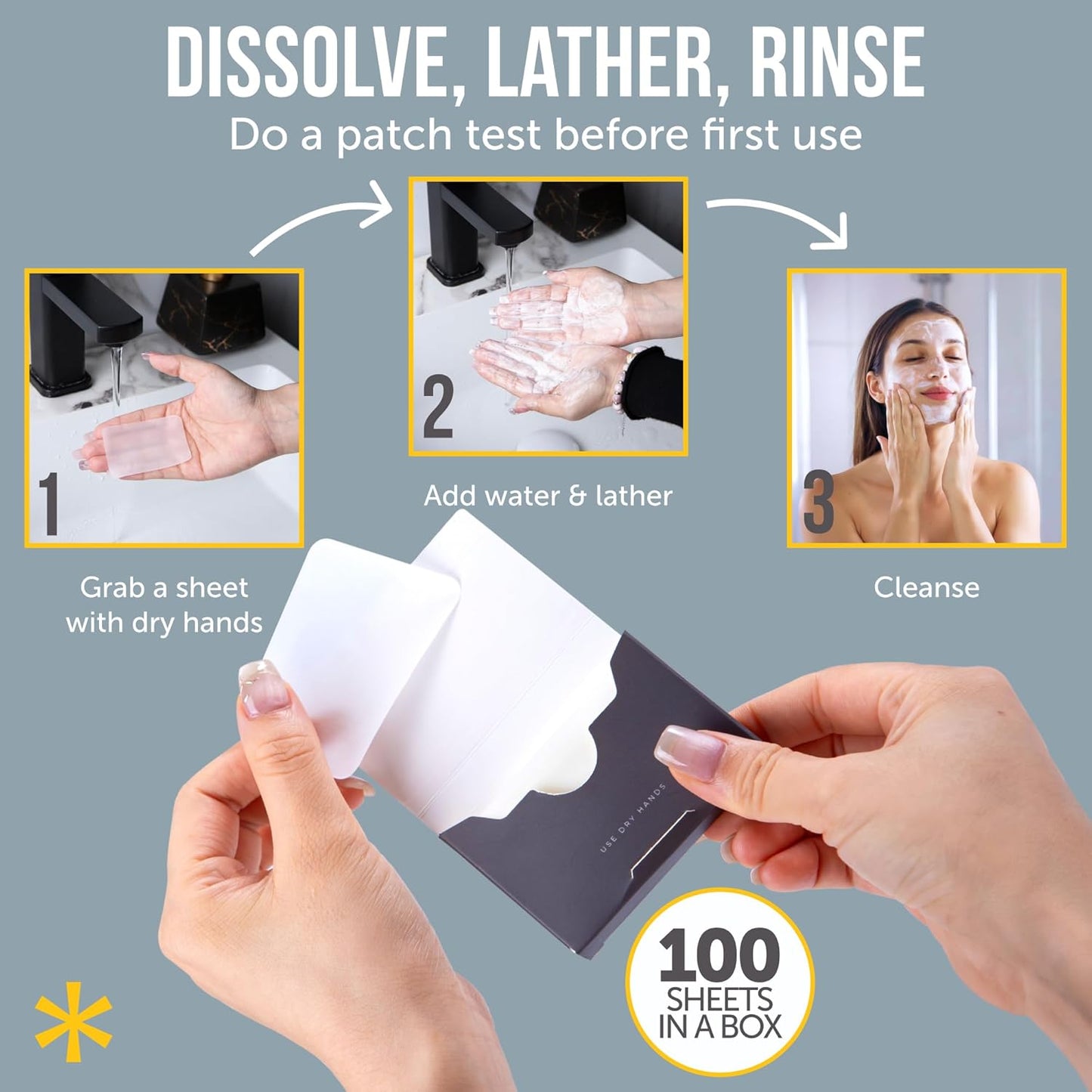 Glycolic Acid Soap Sheets - 100 Exfoliating Peel Face Wash - Travel Size Facial Cleanser with Vitamin C, Retinol, Kojic Acid, Collagen - Anti Aging and Minimizes Pores and Scars - 2 Pack
