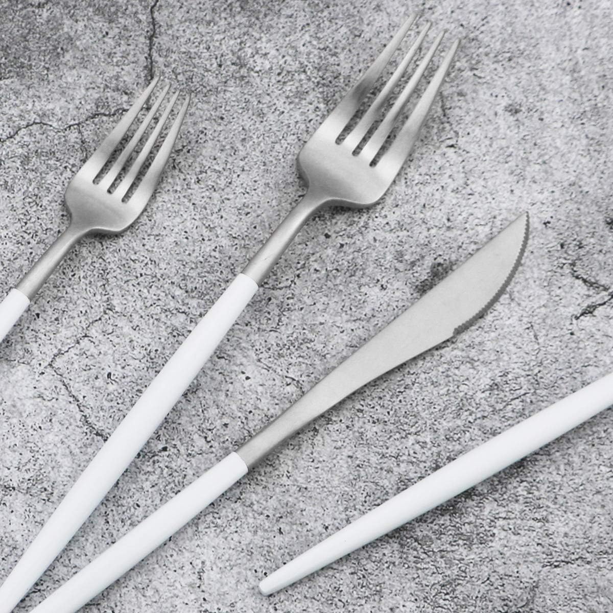 Gugrida 5-Piece Matte Silver Stainless Steel Satin Finish Flatware Set - Dishwasher Safe, Perfect for Camping, Office Lunch or Home Use
