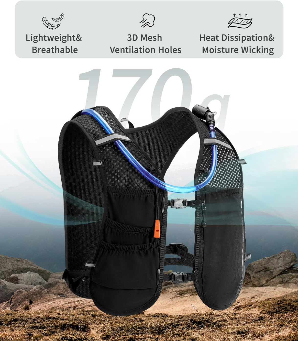 ECOHUB Running Hydration Vest Backpack,Lightweight Breathable Pack with 2L Water Bladder Bag Daypack for Hiking Trail Running Cycling Race Marathon for Women Men