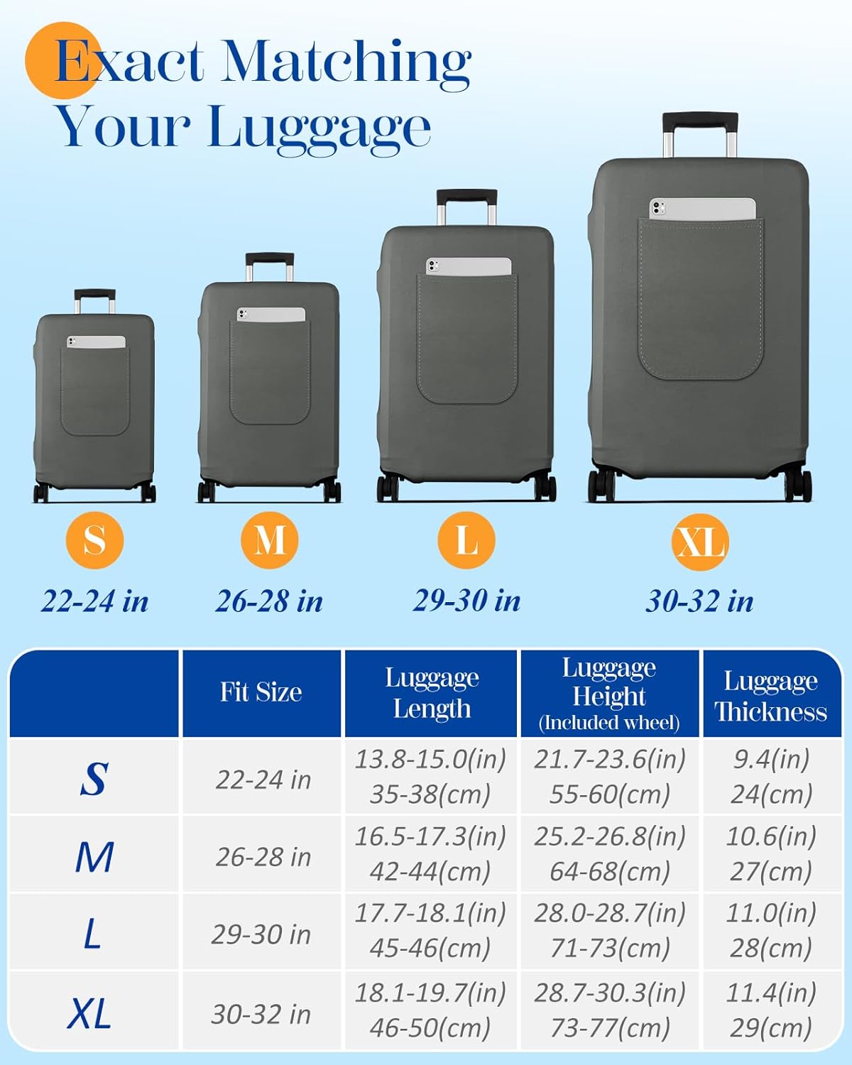 Slohif Luggage Cover for Suitcase Tsa Approved Protector - Luggage Sleeve Suit Case Cover Travel Stretch Large Baggage Case Protective Washable Fit 22-24 Inch Gray
