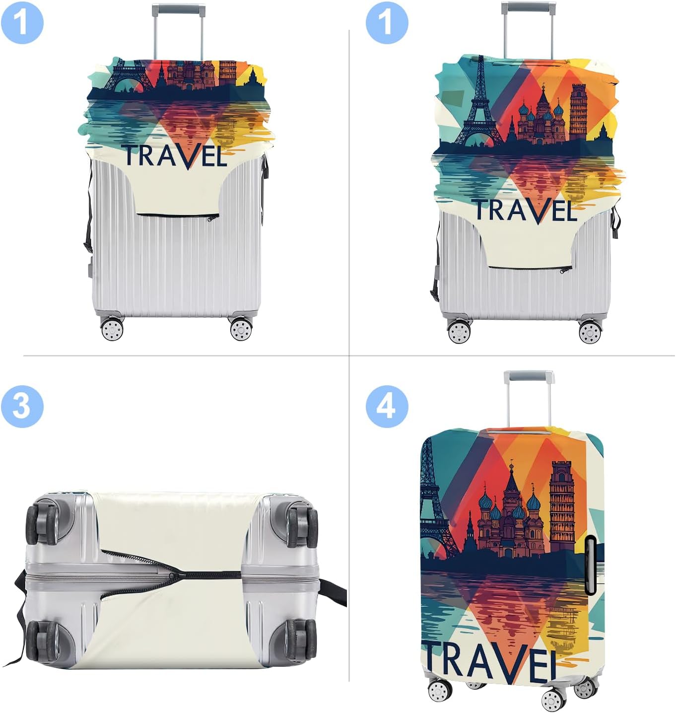 Luggage Cover Washable Suitcase Protector Anti-Scratch,Stretchable Fit for 20-34Inch Luggage Durable Travel Bag Cover with Zipper Closure (Travel-1, L(fits 28-30Inch suitcase))