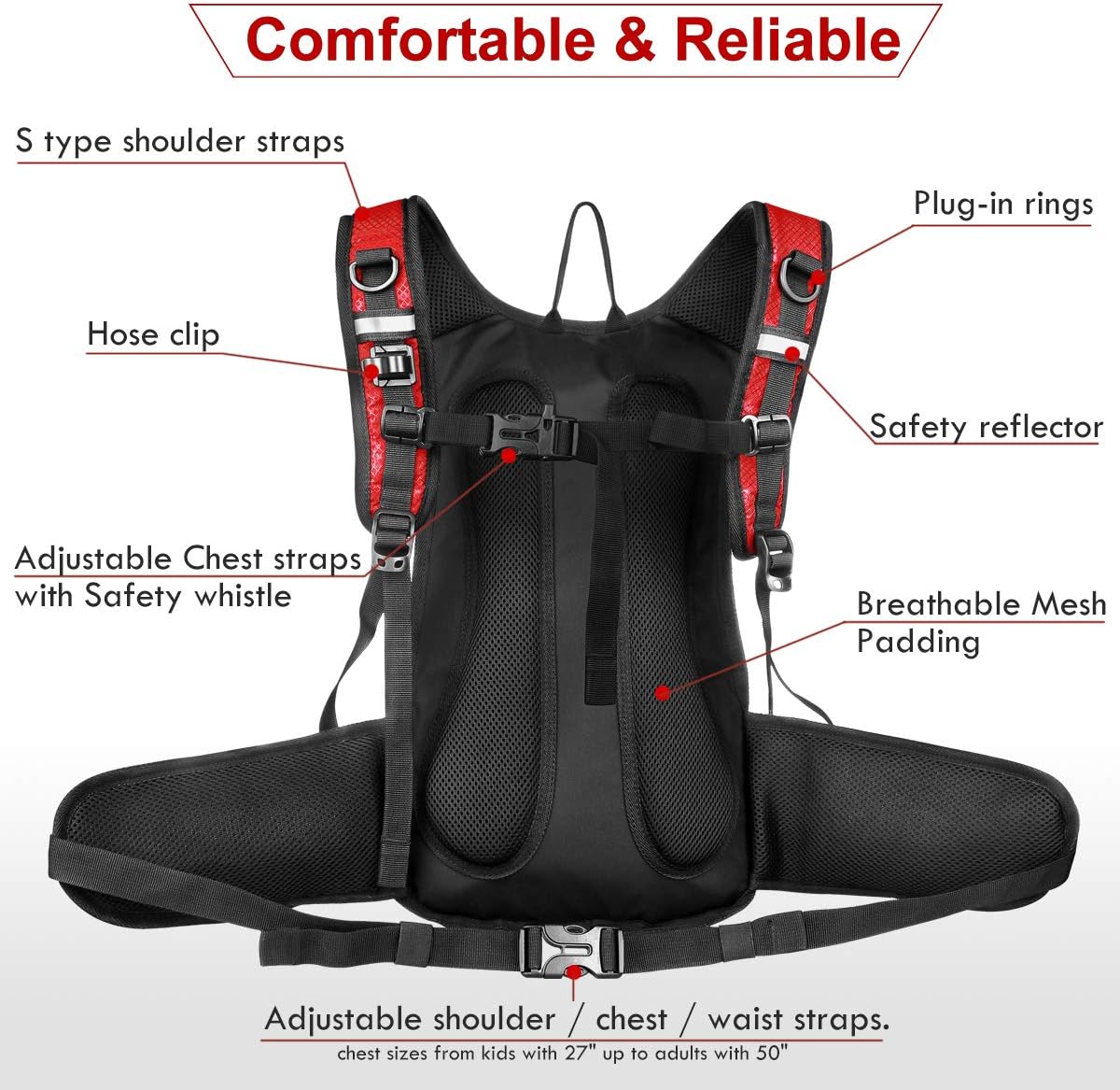 Insulated Hydration Backpack Pack with 3L BPA Free Leak Proof Water Bladder, Large Storage Lightweight Hiking Daypack with Waist Pouches & Cooler Layer, for Running, Biking, Camping, Festival