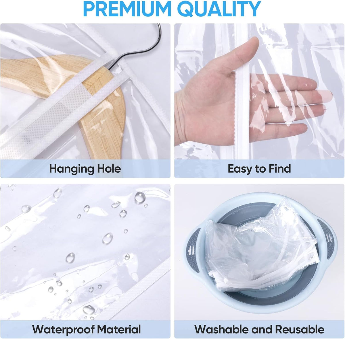 BALEINE 48'' Clear Garment Bags, 12 Packs PEVA Dress Bag for Closet Clothes Dresses Suit Coats Storage (Clear, 12PK)