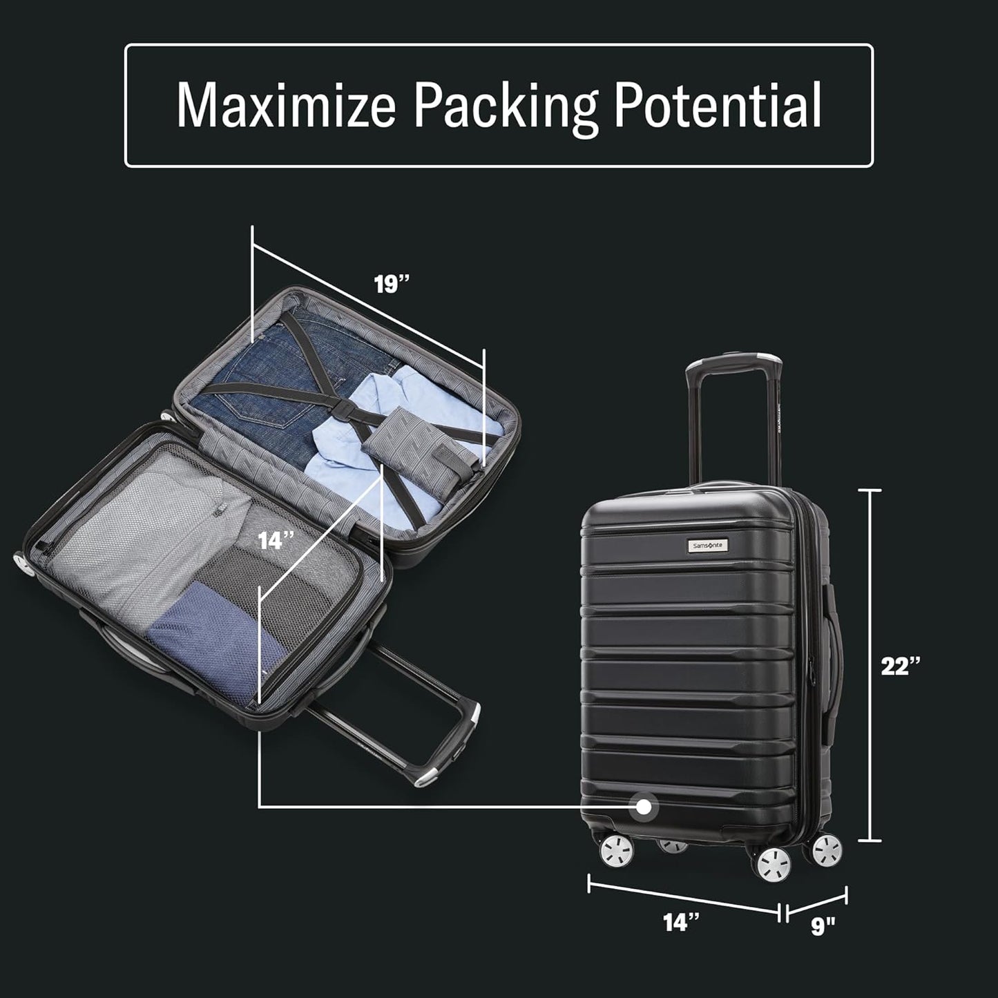 Samsonite Omni 2 International Carry-On Luggage with 360° Spinner Wheels - Scratch Resistant Hardshell - TSA, Airline-Approved - Expandable Polycarbonate Shell for Lightweight Travel - Purple