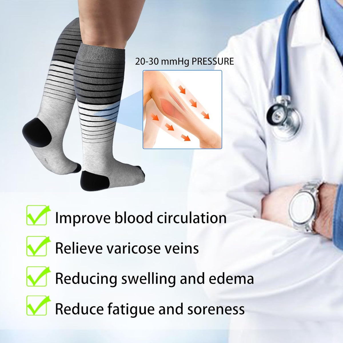LEVSOX Compression Socks for Pregnant Women 20-30 mmHg Knee High Cute Funny Mens Supports Socks for Nurses, Medical, Travel