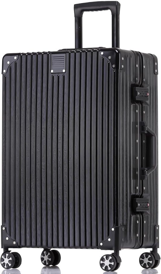 HotWay 3-Piece Luggage Sets with Aluminum Frame, PC Hard Shell Suitcase with Spinner Wheels and TSA Lock, Large Suitcase for Travel, Black