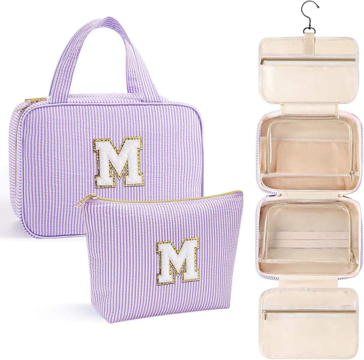 YOOLIFE Birthday Gifts for Women Teen Girls - Hanging Toiletry Bag Initial Makeup Bag, Personalized Large Toiletry Bag, Gifts for Women Teen Girls Daughter Sister - Letter M, Purple