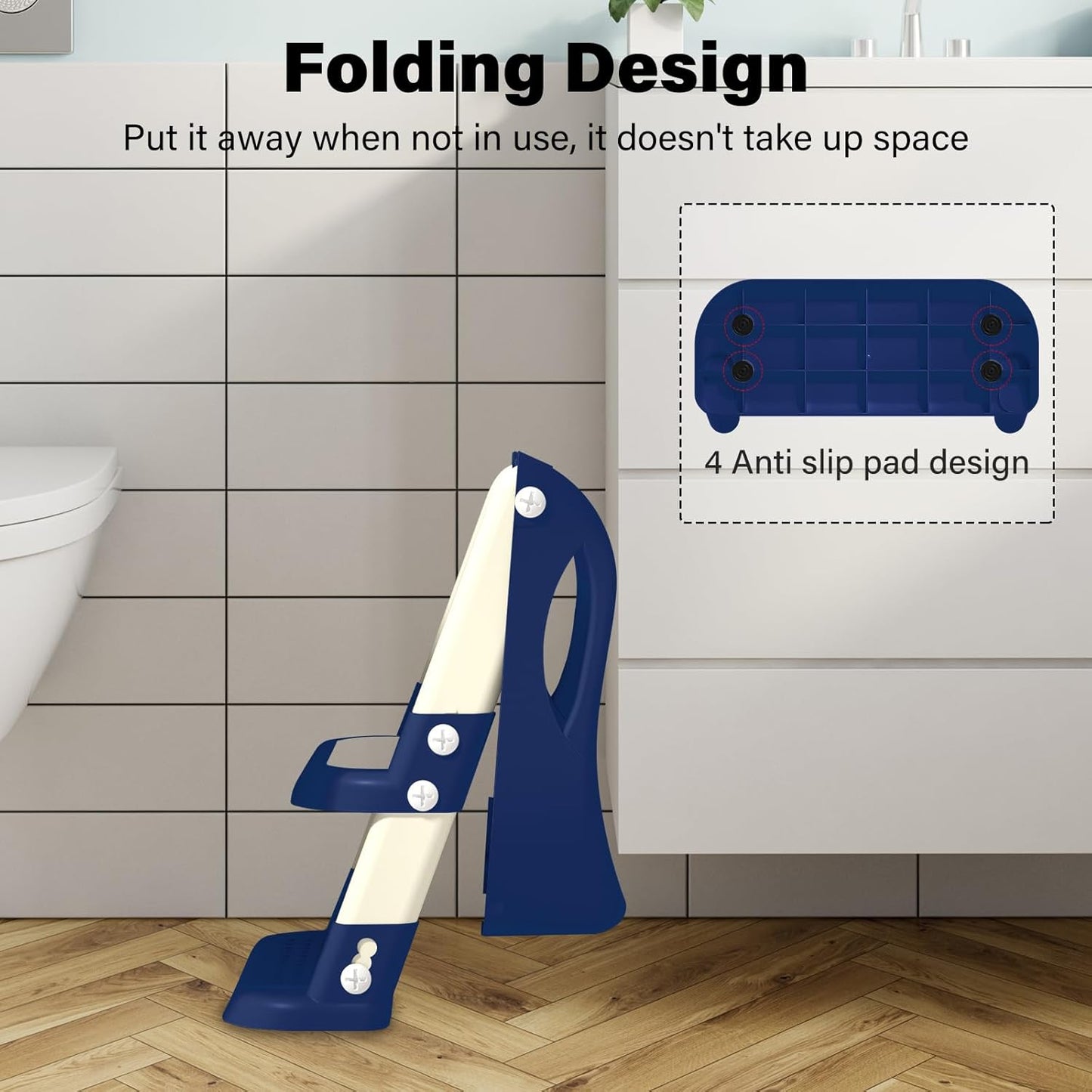 Potty Training Seat with Step Stool Ladder, Adjustable Foldable Potty Seat for Toilet with Anti-Slip Pads Ladder for Kids Boys Girls Toddlers - Navy Blue