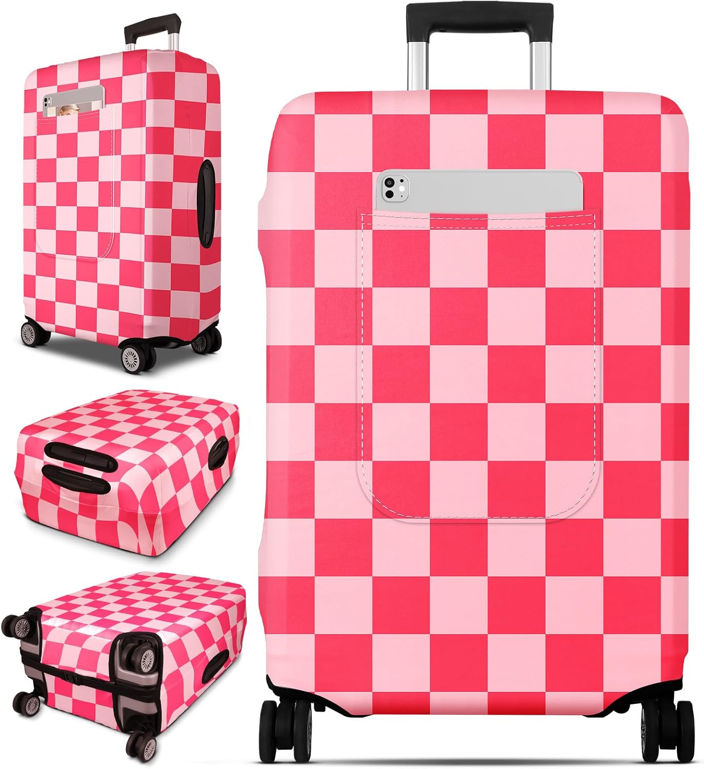 Slohif Luggage Cover for Suitcase Tsa Approved Protector - Luggage Sleeve Large Suit Case Cover Travel Stretch Baggage Case Protective Washable Fit 31-32 Inch Checkered XL