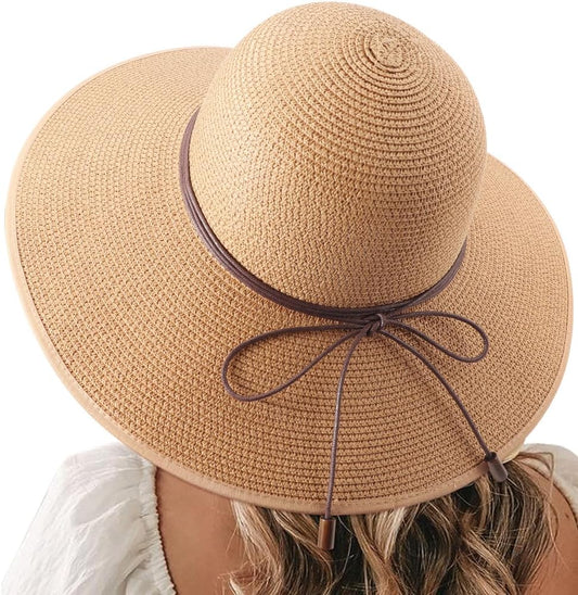 DRESHOW Beach Hats for Women Big Straw Wide Brim Summer Hat Floppy Foldable Roll up Cap Sun Hat UPF 50+