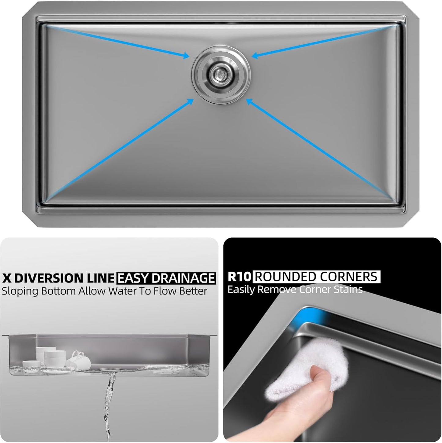 Undermount Kitchen Sink Stainless Steel 32x19 - Undermount Workstation Sink Single Bowl Commercial 16 Gauge Stainless Steel Kitchen Sinks Silver
