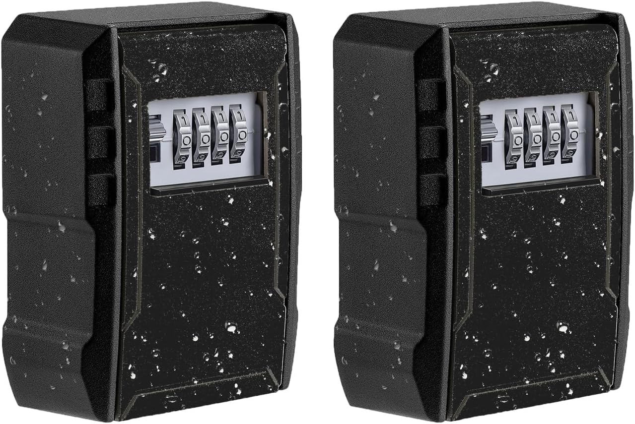 UPGRADE Extra Large Capacity Key Lock Box, Weatherproof Wall Mount Key Box for Car Keys, Fob, House Keys, Key Safe Security Storage Lock Box for Indoor, Outdoor, Garage, Garden, Store (2 Pack, Black)