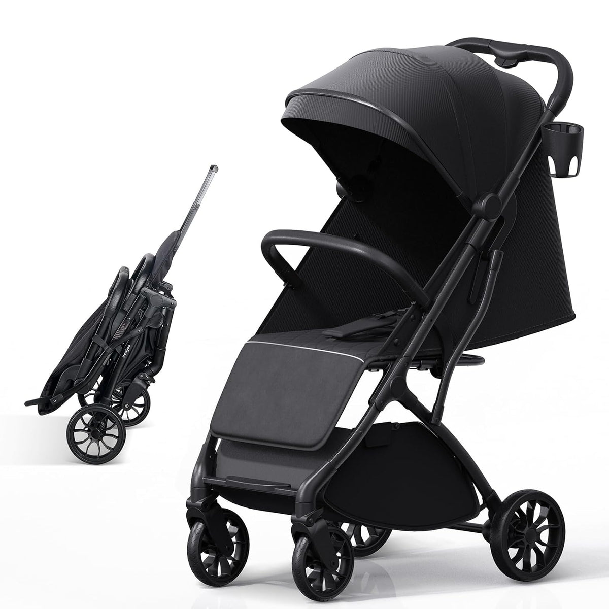 newyoo Lightweight Baby Travel Stroller, Compact Toddler Strollers w Telescoping Handle, Cup Holder & Storage Pocket, One-Hand Quick Fold, Near Flat Recline Seat, TR18, Black
