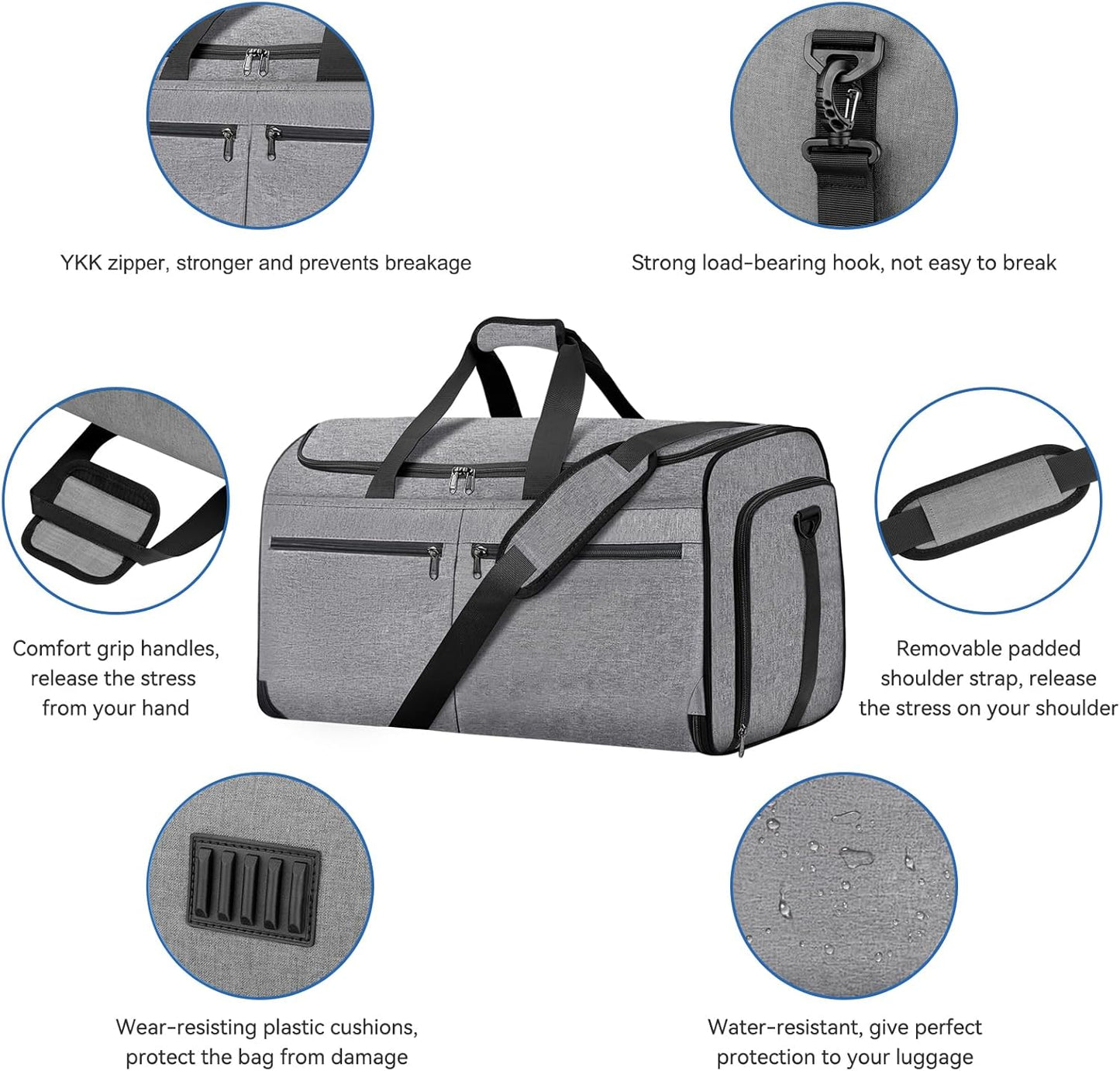 Carry on Garment Bag for Travel, Bukere Convertible Travel Duffel Suit with Shoe Compartment, Detachable Shoulder Strap, 2 in 1 Weekender Men Women