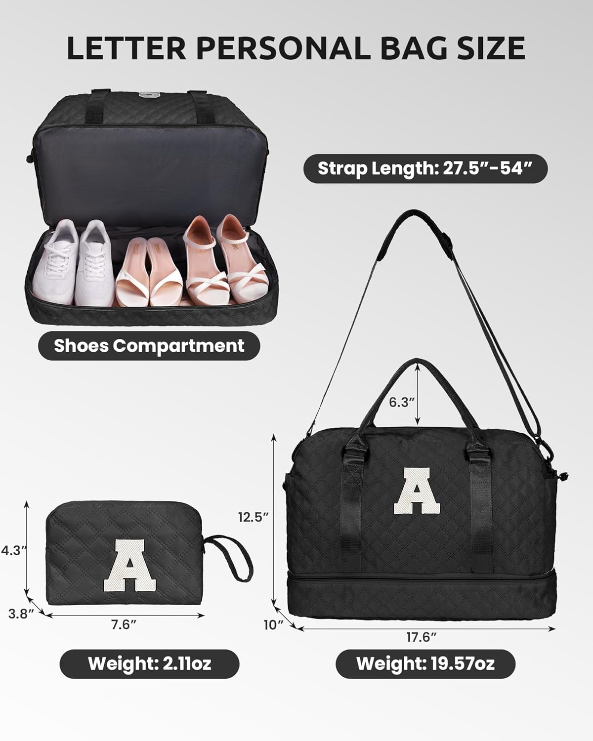 Women Gifts for Wife-Initial Duffle Bag with Shoe Compartment, Weekender Bag, Monogram Overnight Bag, Letter Travel Bag with Makeup Bag，Personalized Gift Idea for Women Her (Letter G)