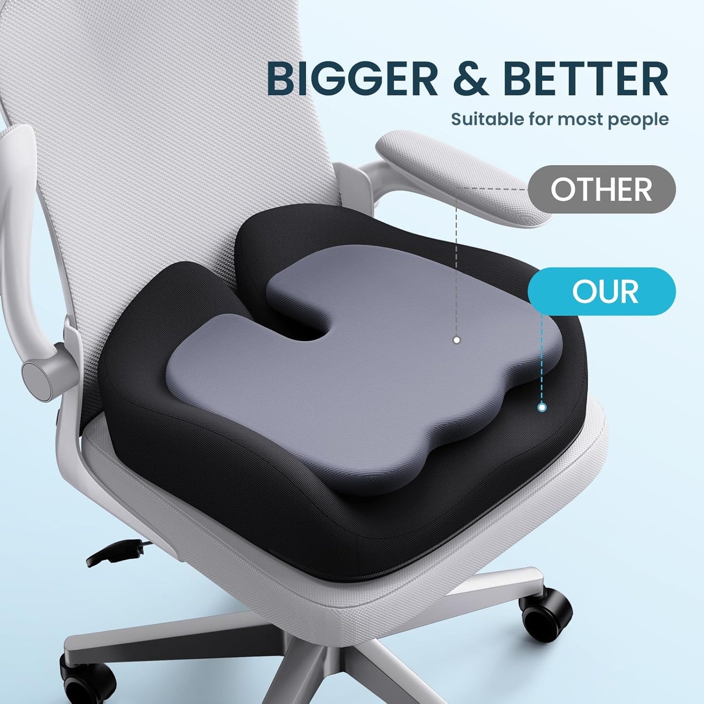 Benazcap Seat Cushion, Memory Foam Cushions for Office Chair - Ergonomic Chair Cushions for Tailbone Pain Relief, Sciatica & Back Support, Office Chair Cushion & Car Seat Cushion