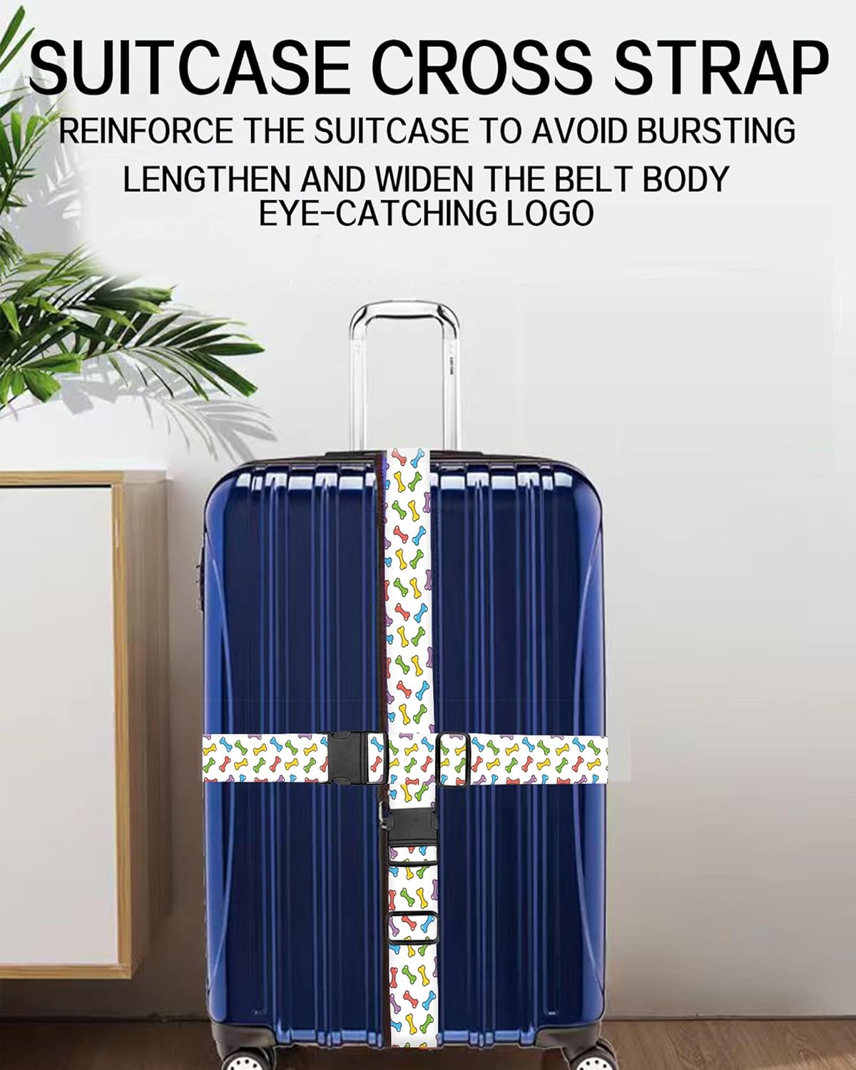 Luggage Straps for Suitcases, Adjustable Travel Belt, Durable Wide Luggage Strap, Cute Suitcase Strap Identifiers with Buckle, Bag Straps for Luggage, Cute Colorful Bones