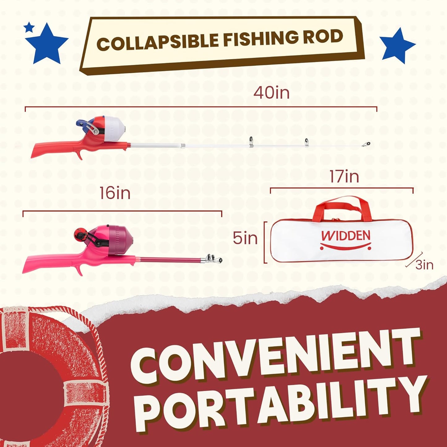 Kids Fishing Pole, Telescopic Fishing Rod, Toddler Collapsible Fishing Rod and Reel Combo with Tackle Box, Fishing Line, Bobber, and Soft Lures for Boy, Girl, Youth, Beginner, Over 4 Years Old