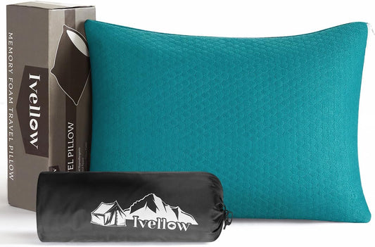 Ivellow Memory Foam Travel Pillow Compressible Camping Pillow for Sleeping Shredded Memory Foam Pillow Compact Firm Supportive Small Pillow for Adults Kids Outdoor Backpacking Hiking Essential Gear-M