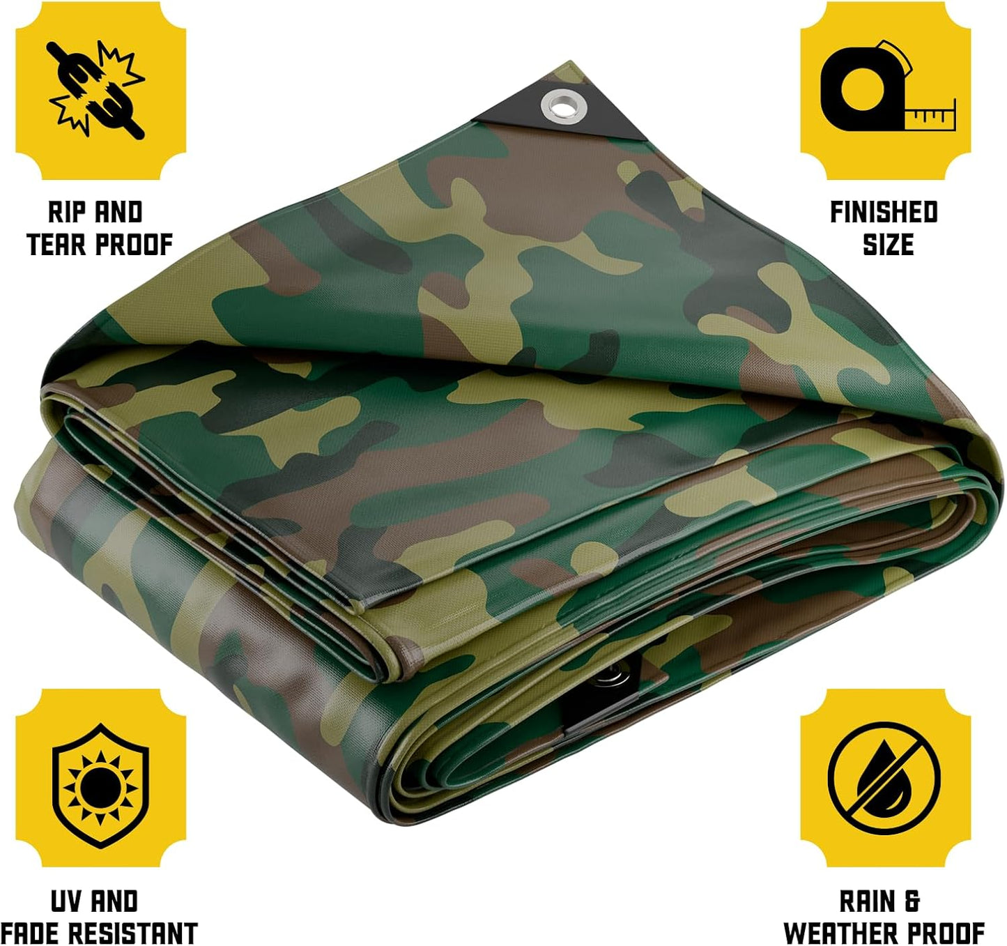 Core Tarps Extreme Heavy Duty 20 Mil Tarp Cover, Waterproof, UV Resistant, Rip and Tear Proof, Poly Tarpaulin with Reinforced Edges for Roof, Camping, Patio, Pool, Boat (Camouflage/Green 24′ X 24′)