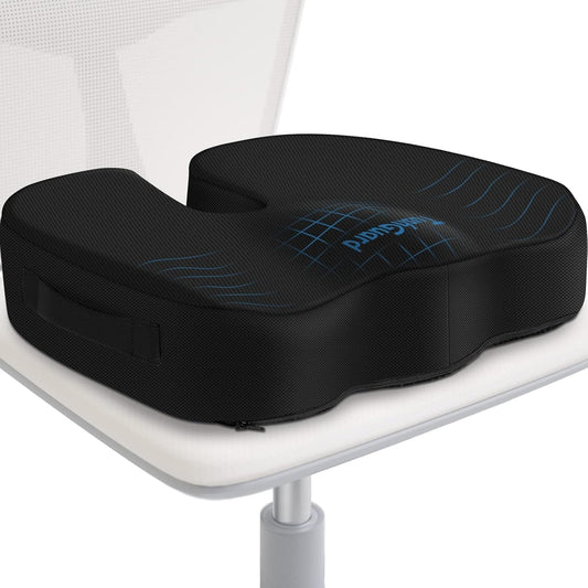 TushGuard Seat Cushion for Office Chair Memory Foam Non-Slip Cushion Back, Coccyx, Sciatica, Tailbone Pain Relief Butt Pillow for Office Chair, Car, Wheelchair, Black, X-Large