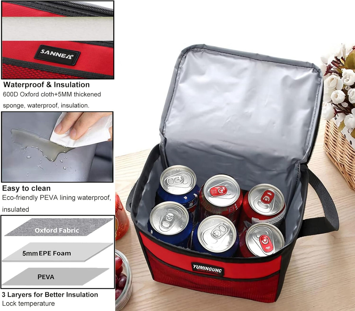 6 Can/5L Lunch Bag for Women Men Portable Lunch Box Small Cooler Bag Soft Collapsible Reusable Insulated Lunch Tote for Everyday Work Travel (Orange)