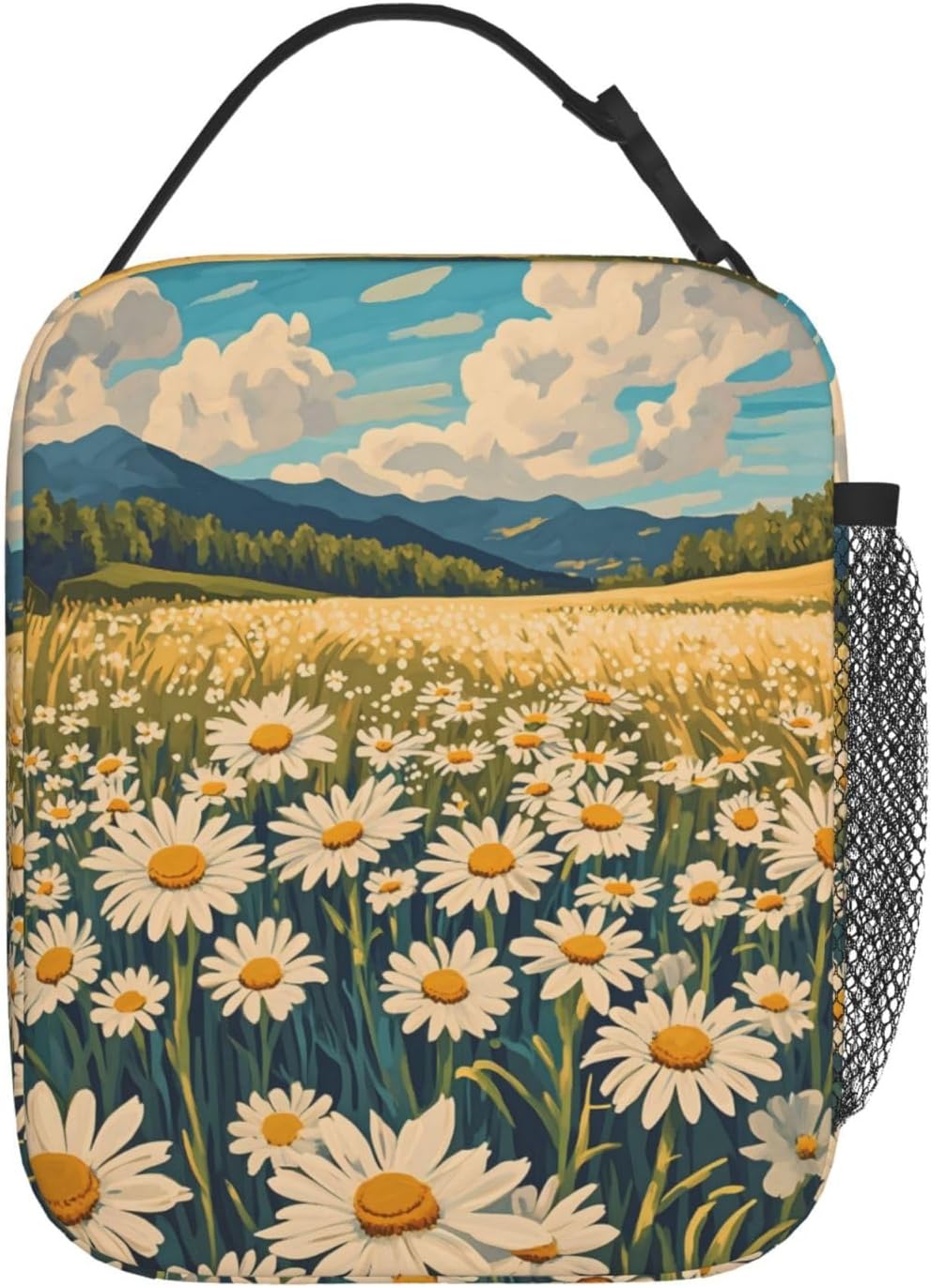 Daisy Flower Lunch Box for Kids Aldults, Nature Floral Reusable Thermal Insulation Cooler Tote Bags, Meadow Wildflower Field Insulated Bag for Student, School Picnic Camping Travel, Gifts