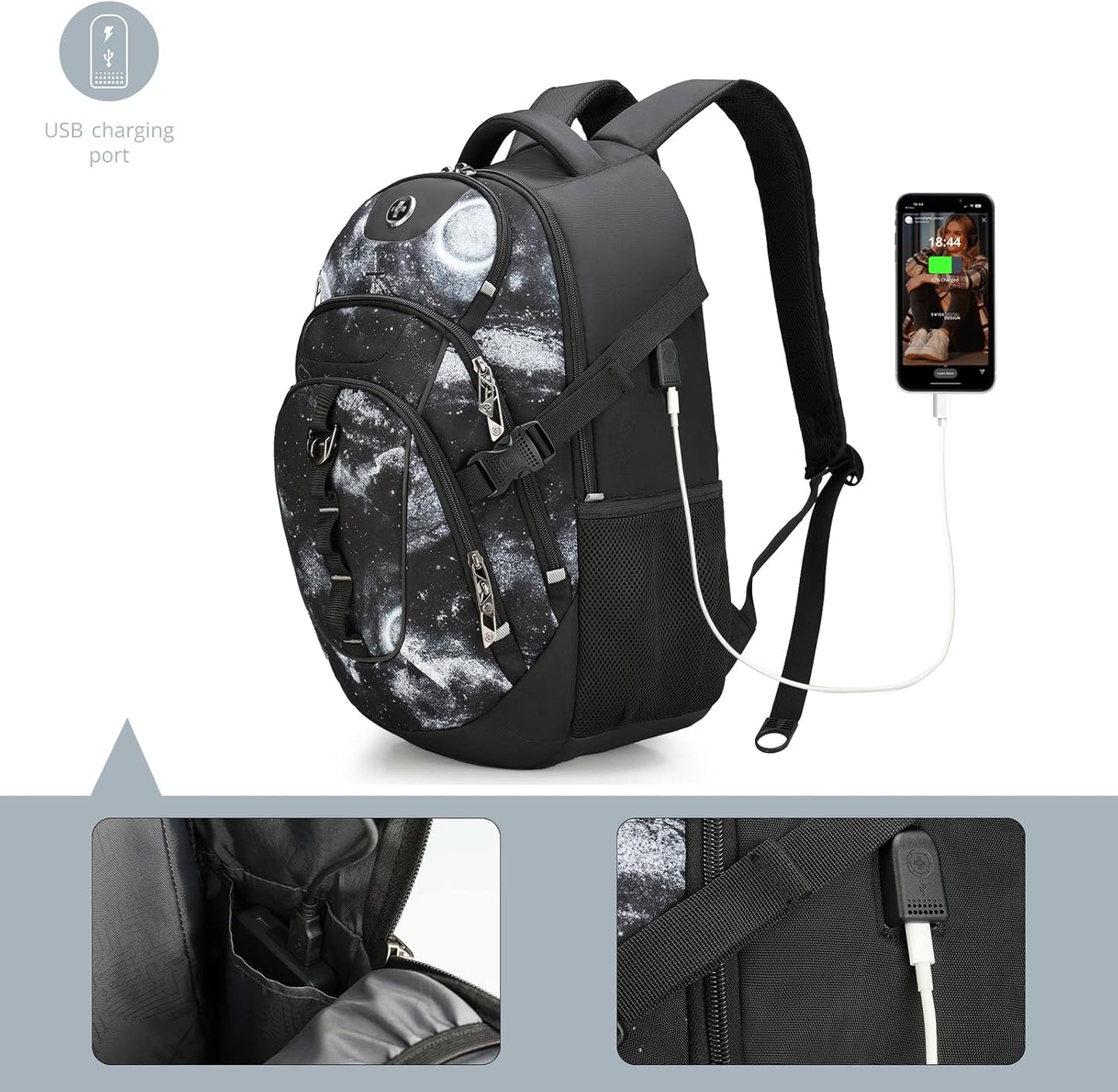 Swissdigital Laptop Backpack with USB Charging Port, Travel Backpack Fits 15.6 inches Computer, 31L Backpack for Men, Starry Sky | SD803