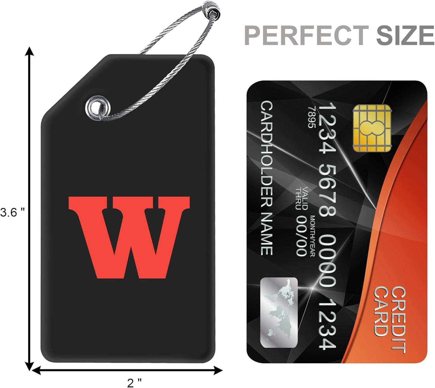 8 Pcs Luggage Tags for Suitcases, 26 Initial Letter Travel Luggage Baggage Identification Labels ID Tags Fully Bendable Tags with Stainless Steel Loop (Letter W, Black)