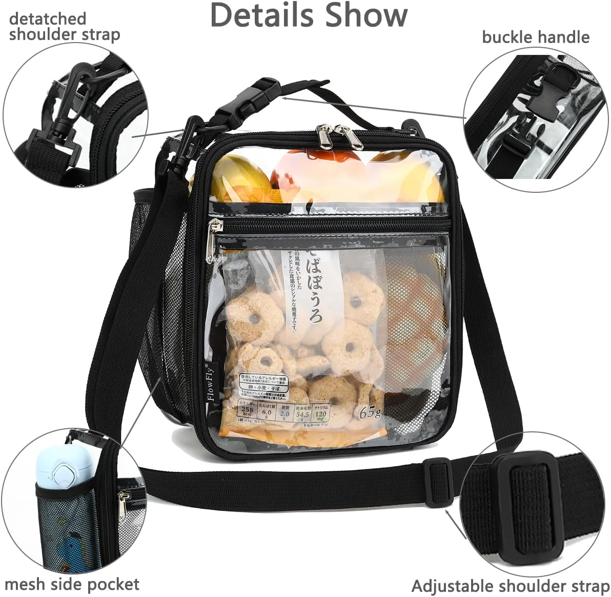 FlowFly Kids Lunch box Insulated Soft Bag Mini Cooler Back to School Thermal Meal Tote Kit for Girls, Boys, Clear