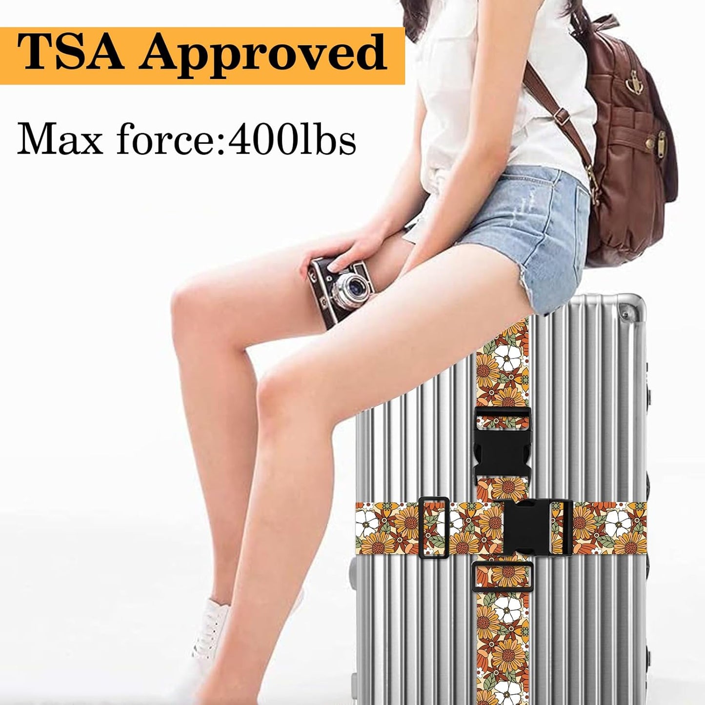 Yellow Daisy Luggage Straps for Suitcases TSA Approved, Luggage Identifiers for Suitcase, Adjustable Suitcase Strap for Baggage Security with Cute Patten, Travel Necessary Accessories (2Pack)