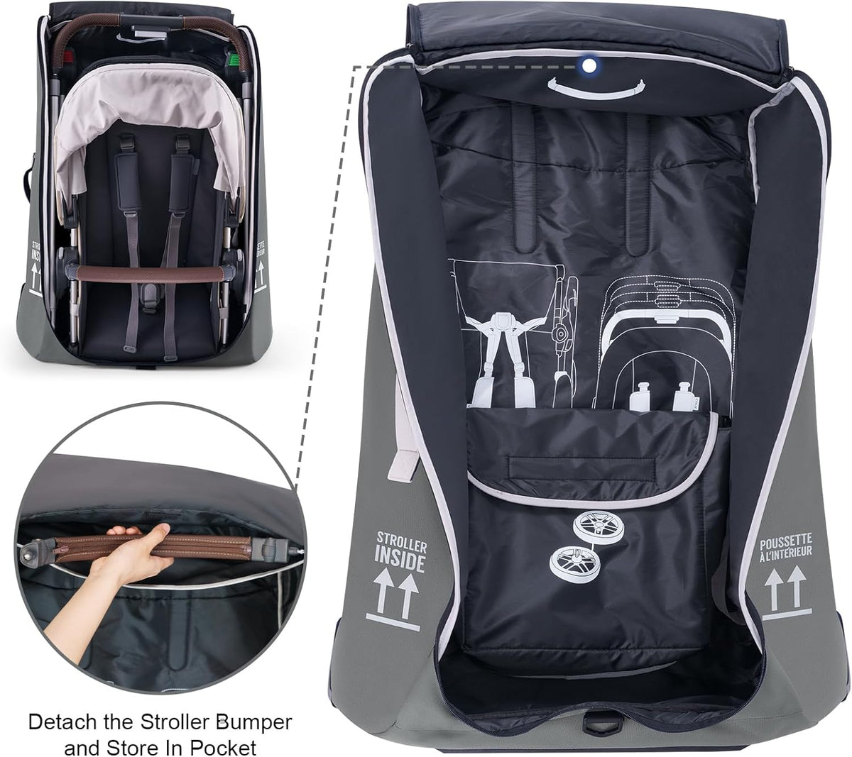 Stroller Bag for Airplane, Stroller Travel Bag Compatible with UPPAbaby Vista, Vista V2, Cruz V2, Rolling Wheel Bag with Storage Pocket, Multiple Handles, Luggage Tag for Flight Travel, Grey