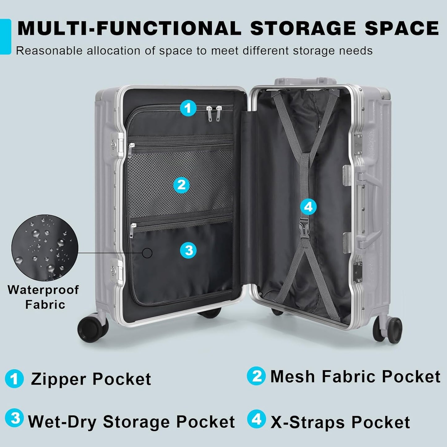 AnyZip Luggage PC+ABS Aluminum Frame Zipperless Checked Luggage Hard Shell Suitcase with TSA Lock Double Spinner Wheels 24 Inch Silver