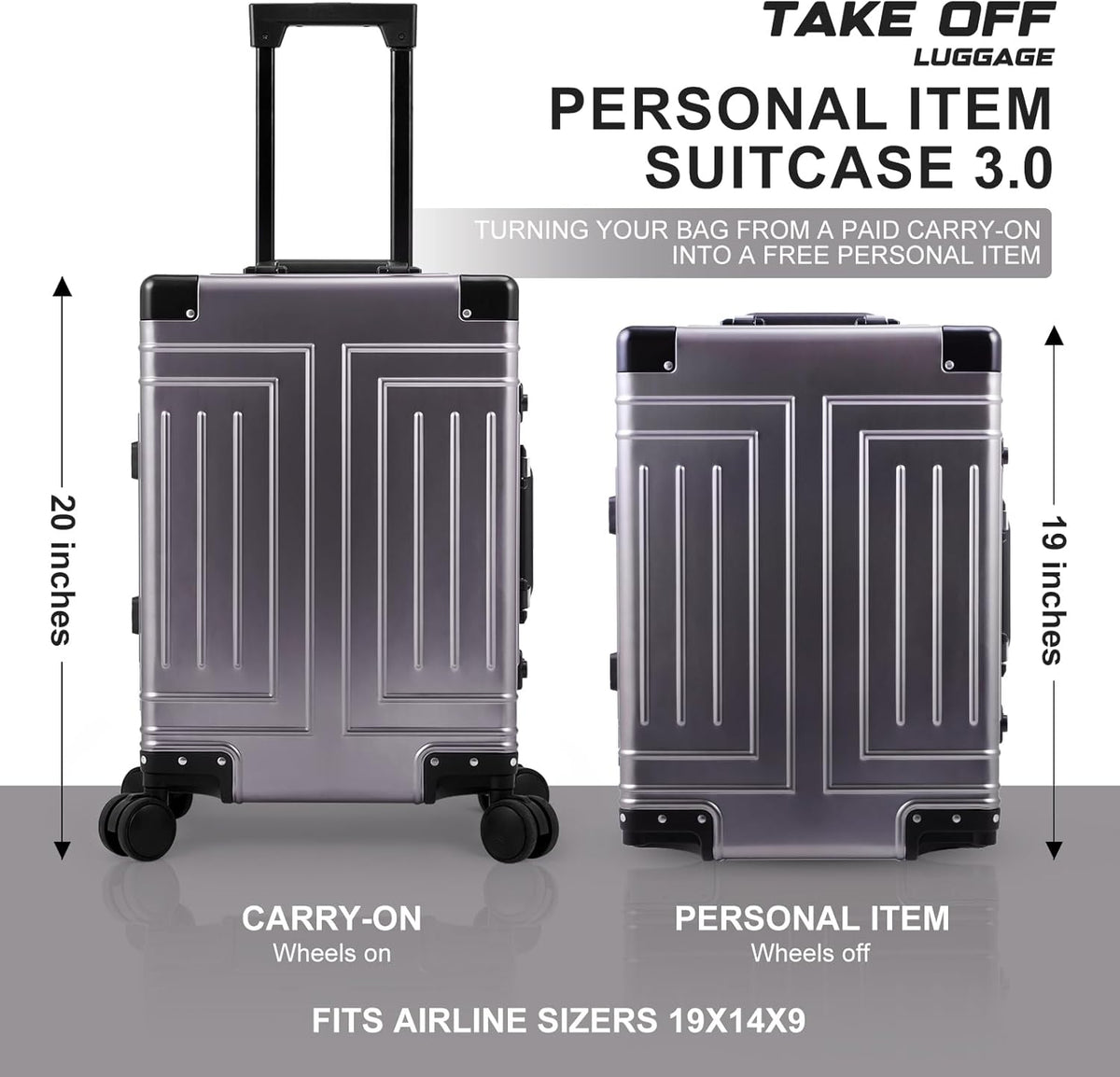 All Aluminum Magnesium Carry On Luggage，Cut from Whole Aluminum Sheet，22x14x9 Airline Approved ，（3rd Generation，Premium Magnesium Metal zipperless suitcase ） (grey, 20inch)