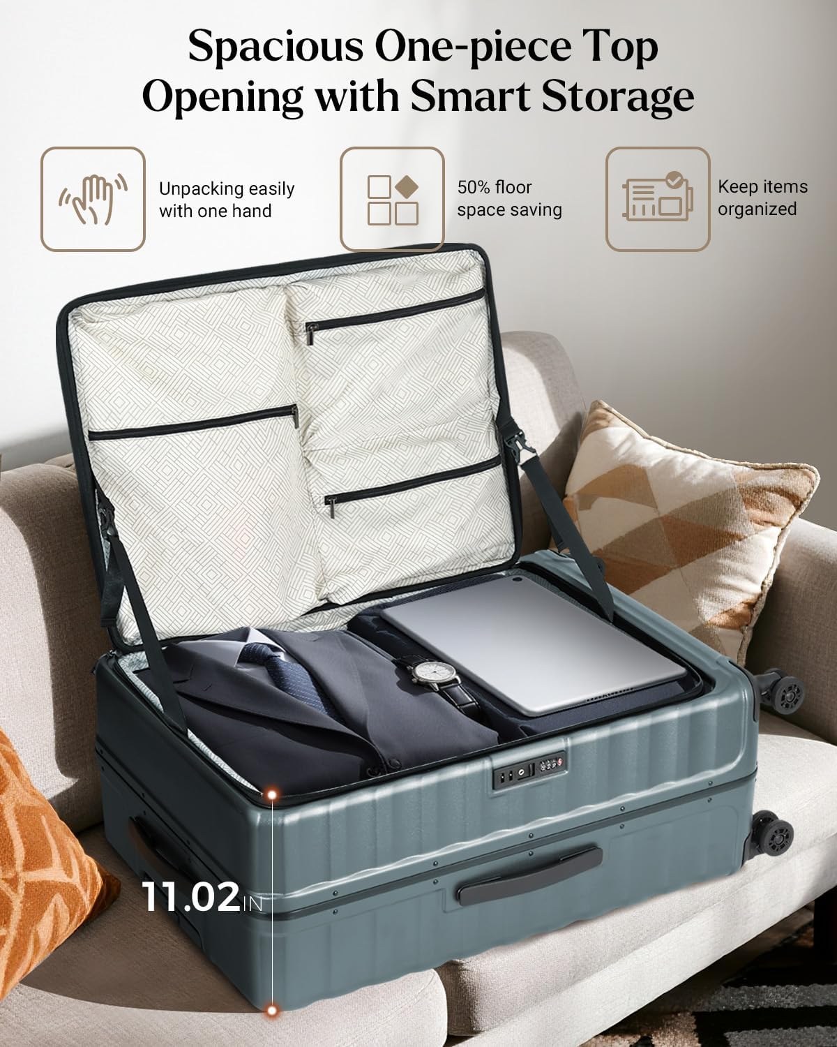 Checked Luggage, 28 Inch Luggage with Spinner Wheels, Large Suitcase with Lightweight PC Hard Shell, Aluminum Frame, Top Opening, YKK Zipper, TSA Lock (Dark Green, 1PC)