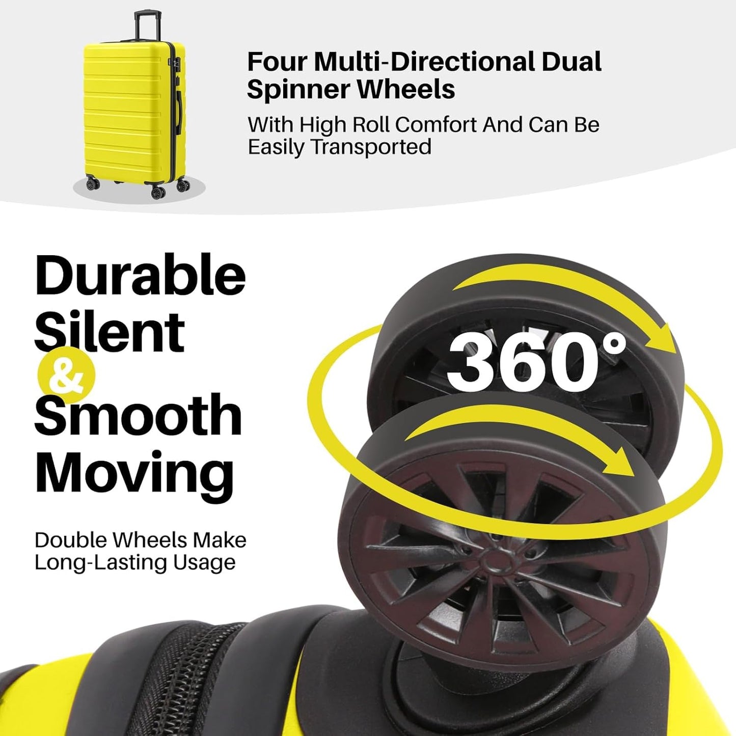 AnyZip Suitcase Hardside PC ABS Lightweight USB Luggage with Wheels TSA Lock Checked-Large 28 Inch Yellow
