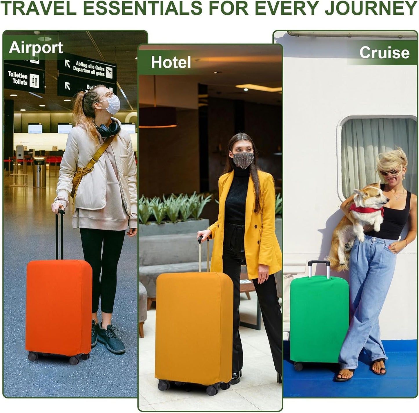 PATIKIL Luggage Cover, Suitcases Covers Elastic Carry on Cover Protector Washable Scratch-Resistant Fits 22-23 Inch Luggage for Travel Business Trips, Dark Green
