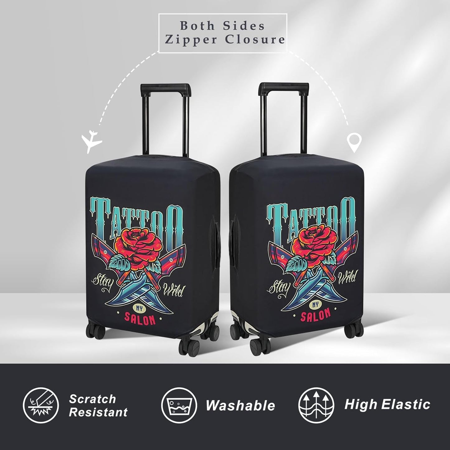 Explore Land Travel Luggage Cover Suitcase Protector Fits 23-26 Inch Case (Blade Rose, M)