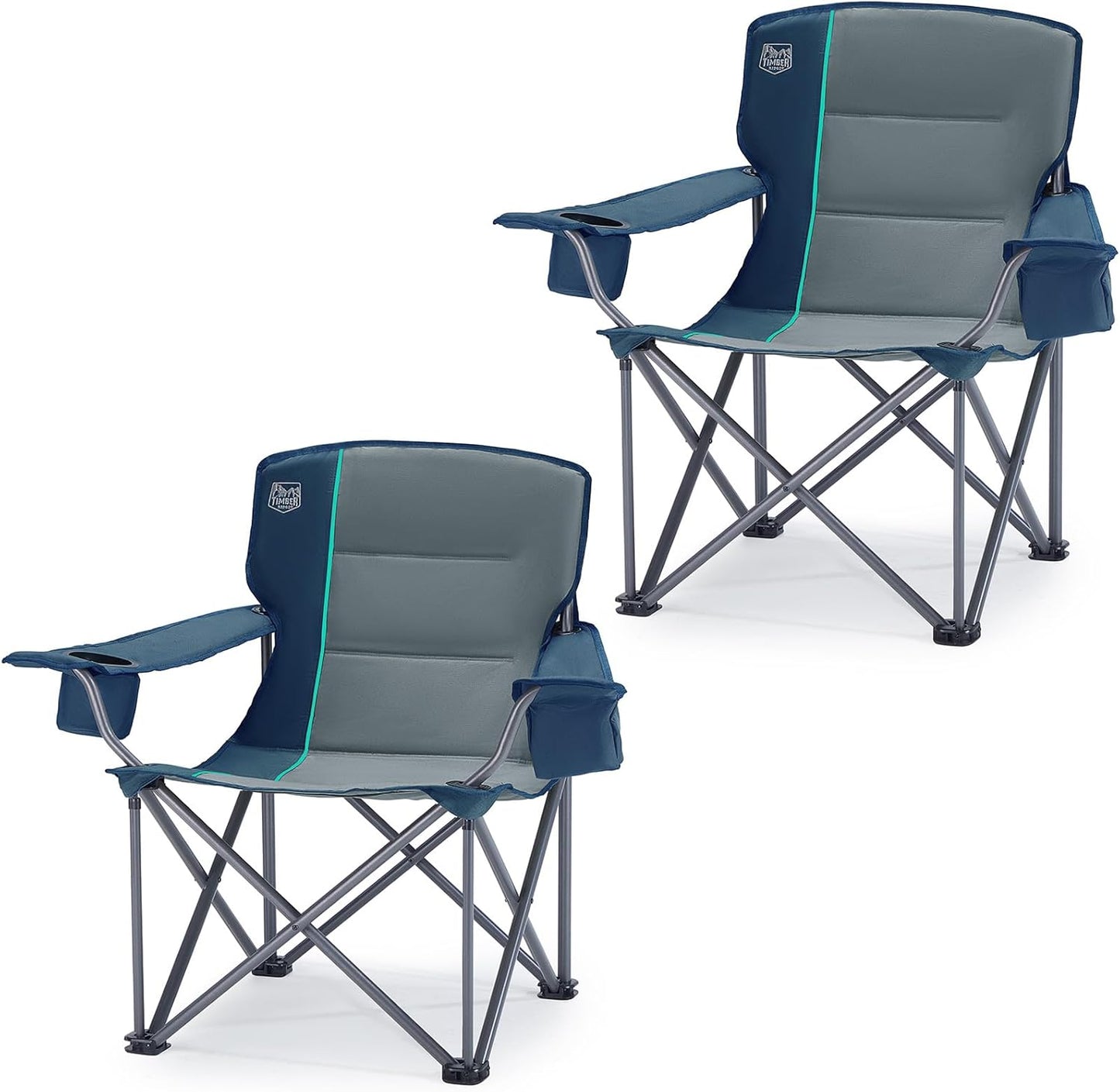 TIMBER RIDGE Oversized Folding Camping Chair Support 550 LBS, Heavy Duty Portable Chairs with Cup Holder Side Pocket for Lawn, Outdoor Picnic, Fishing, 2 Pack(Navy)