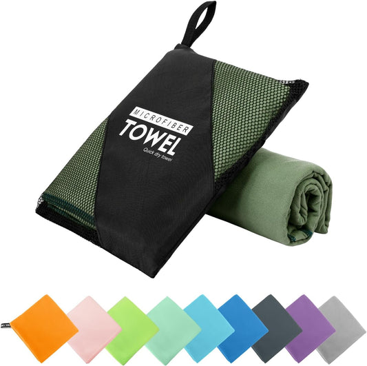 Microfiber Travel Towel, Soft Lightweight Quick Dry Towel, Super Absorbent Compact Travel & Sports & Beach Towels for Camping, Backpack, Gym, Swimming, Yoga, Hiking (XS:12"×24" -ArmyGreen)