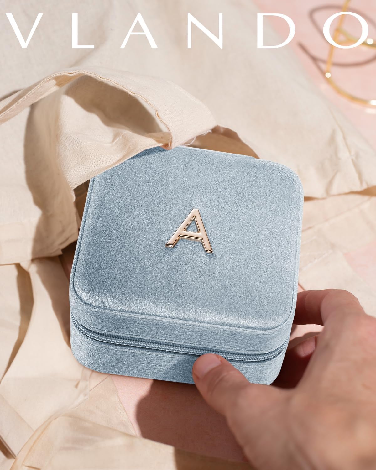 Vlando Preppy Stuff Jewelry Holder Organizer, Preppy School Supplies for Teens Girl Gifts Trendy Stuff, Preppy Jewelry Travle Case for Teens Girls, Birthday Gifts for Daughers - Letter K, Blue