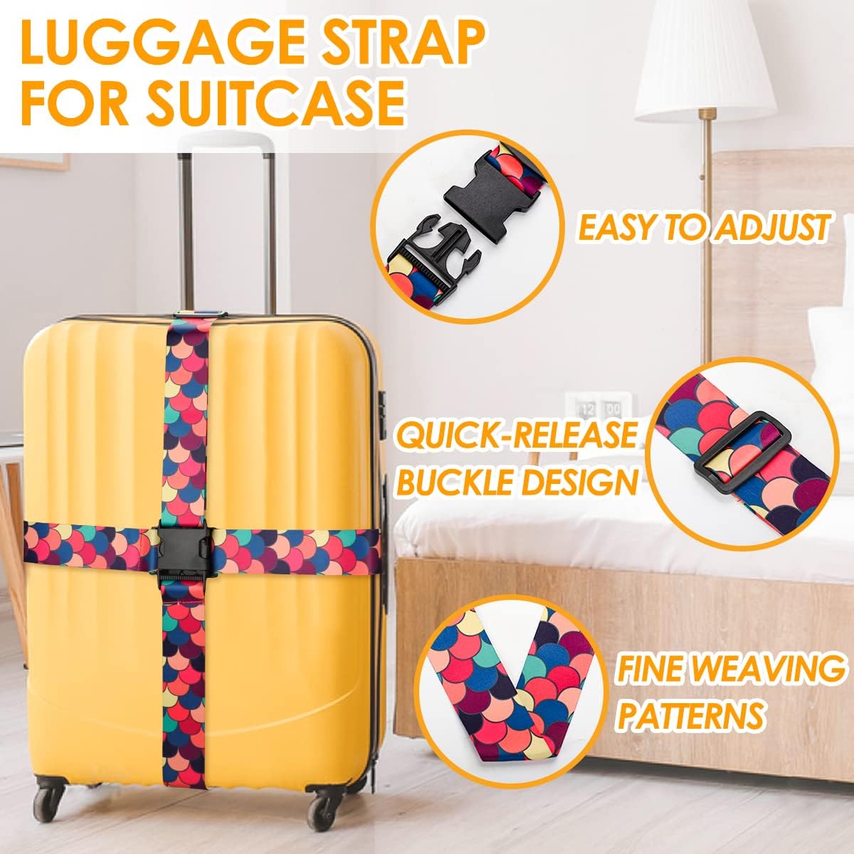 Adjustable Travel Luggage Strap Suitcase Belt Travel Bag Accessories 1.96 in W x 6.23 ft L