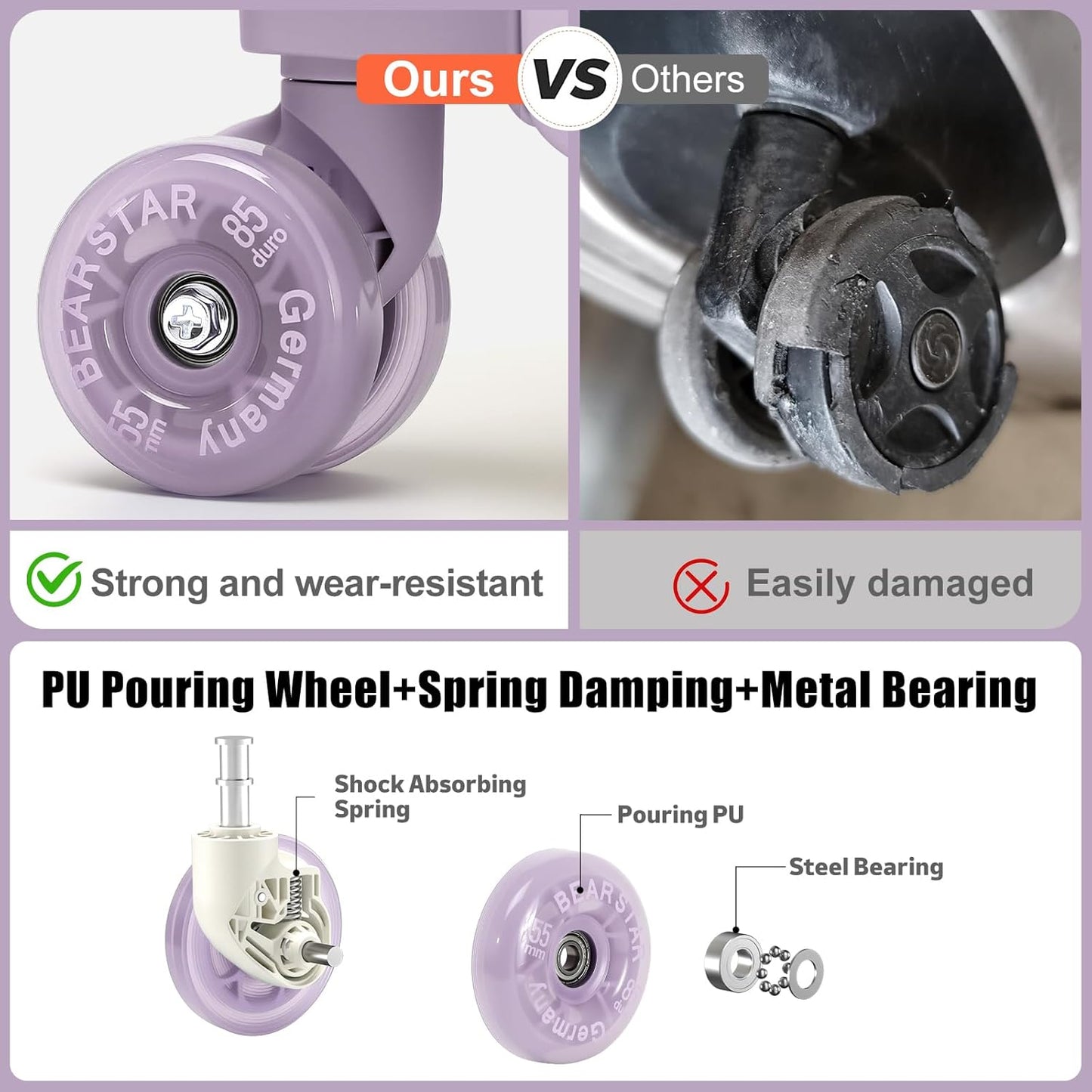 Aluminium Frame Checked-Luggage with Smooth Jelly Wheels, Hardside Zipperless Rolling Suitcase with TSA Lock (Purple, 28-Inch)