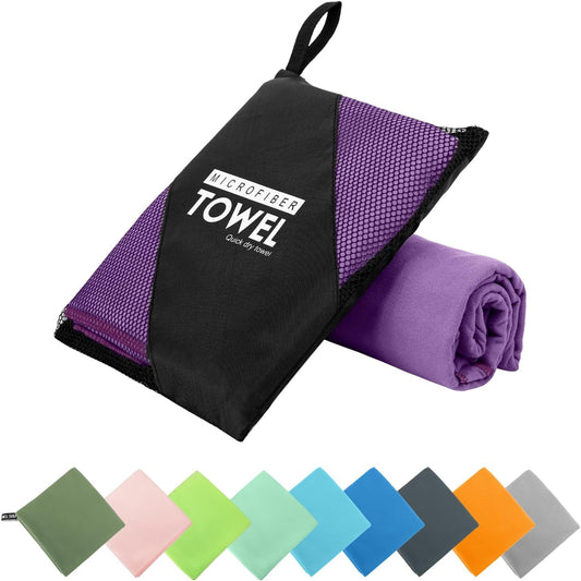 Microfiber Travel Towel, Soft Lightweight Quick Dry Towel, Super Absorbent Compact Travel & Sports & Beach Towels for Camping, Backpack, Gym, Swimming, Yoga, Hiking (S:16"×32" -Purple)
