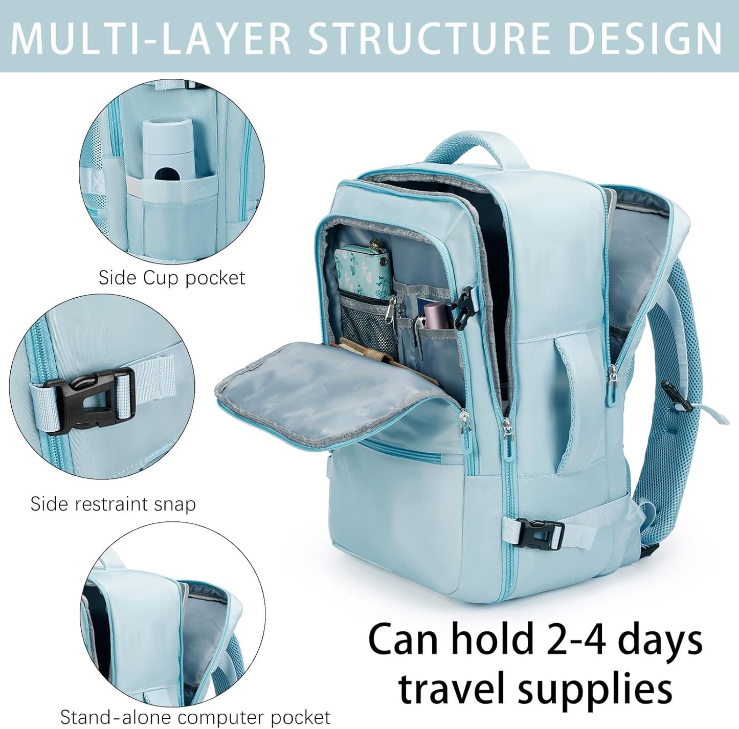 Sowaovut Travel Laptop Backpack, Extra Large High School College Backpacks, Flight Approved Daypack Business Bag Fit 17.3 inch Laptop for Men Women (Light Blue)