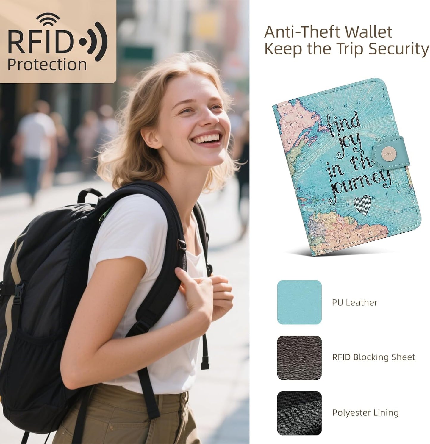 ZOPPEN Passport Holder Women, Passport Cover Travel Wallet Rfid Blocking Passport Wallet Cover Case Travel Essentials Document Organizer, Map