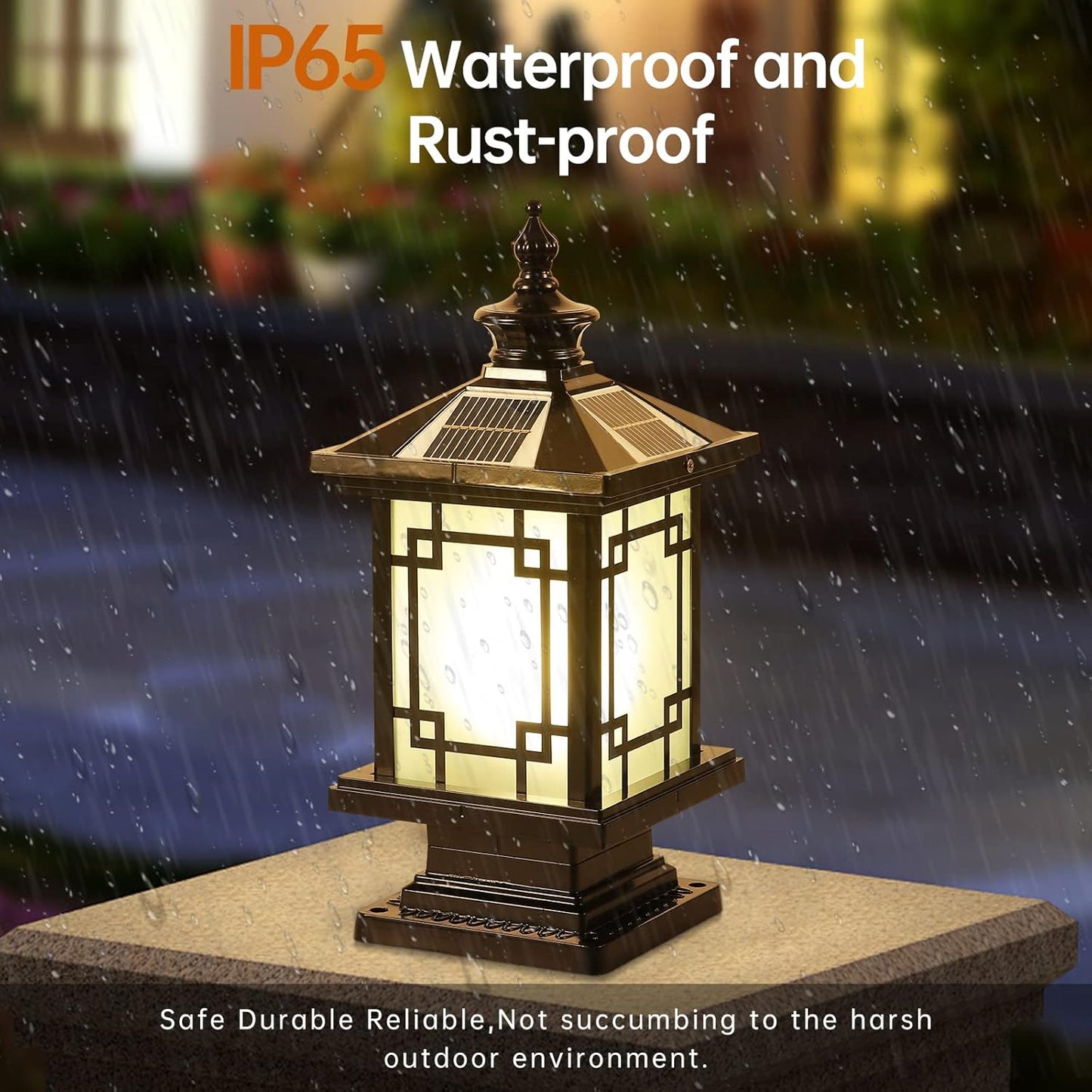 LED Solar Post Light Outdoor, Aluminum Fence Post Cap Lamp Remote Control Dimmable Pillar Lights Solar IP65 Waterproof Column Light, 15.7" X 7.3" Pillar Pedestal Lantern for Garden Yard