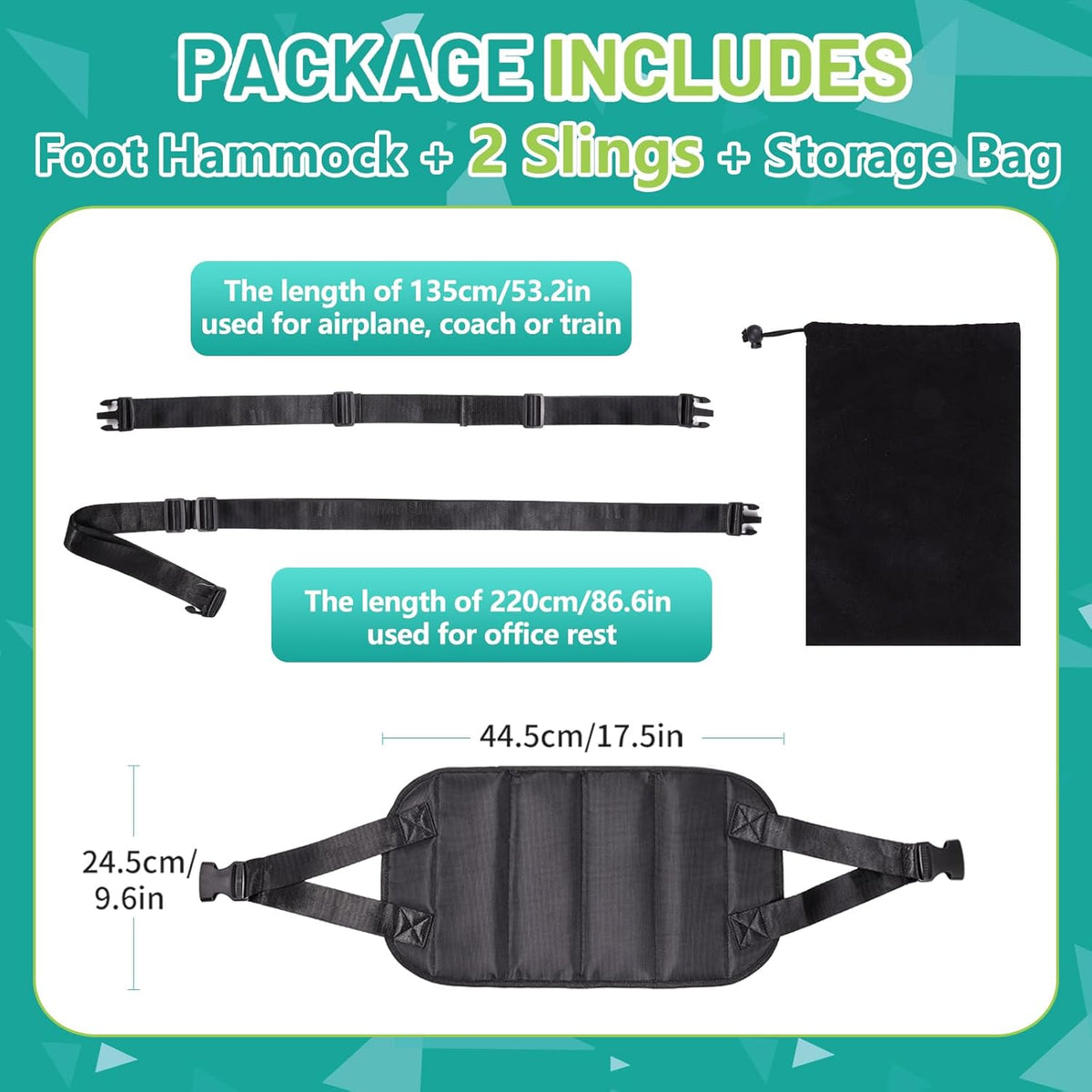 Lefeke Airplane Foot Hammock, Adjustable Foot Hammock for Plane Travel with 2 Straps, Plane Foot Rest with Support Plate, Foot Swing Airplane Travel Essentials