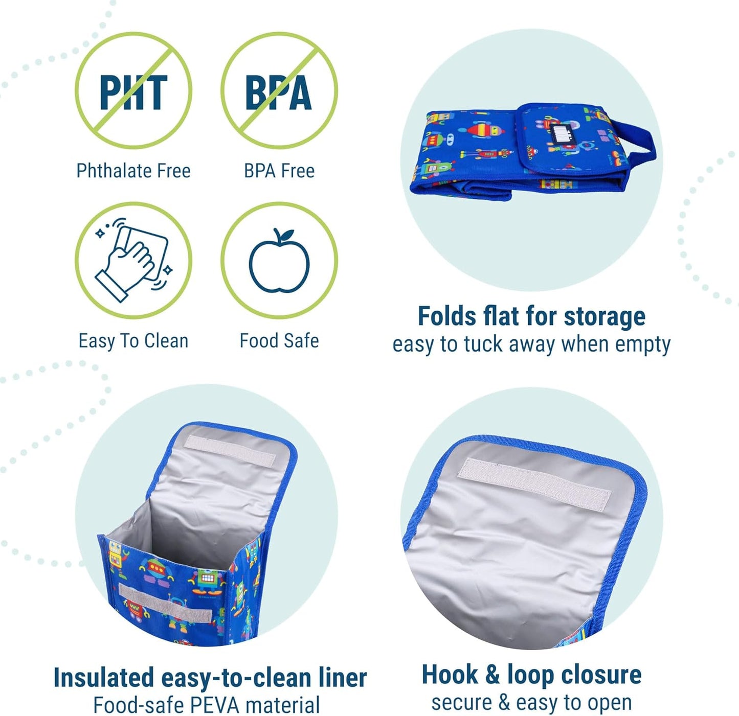 Wildkin Kids Insulated Lunch Bag – Reusable, Ideal for Hot/Cold Snacks, School & Travel - Robots