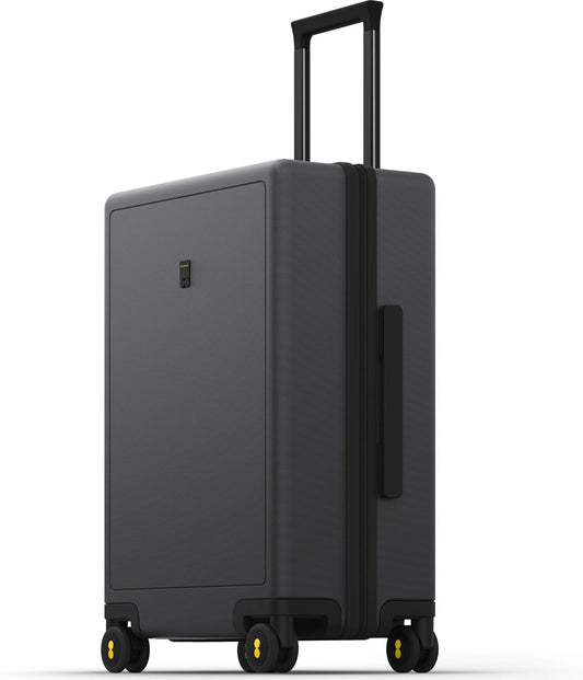 LEVEL8 Checked Luggage, Large Suitcase, Lightweight Luminous Textured Tsa Approved Medium Hardside Luggages with 8 Spinner Wheels, 24 Inch, Dark Grey